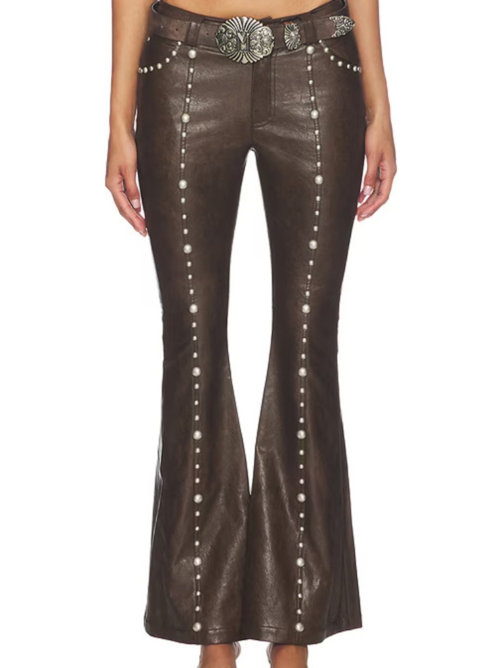 MARKGONG Pants Faux Leather Studded Flared Brown Sz 42 / 10 US NEW❤️
